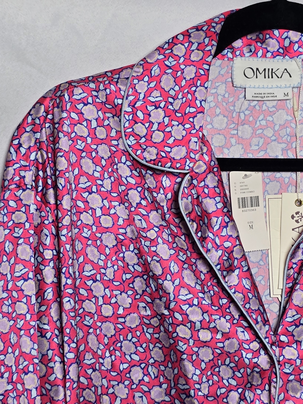 NWT Anthropologie Omika Pink Satin Like Button Front PJ Pajama Sleep Shirt, Sz M